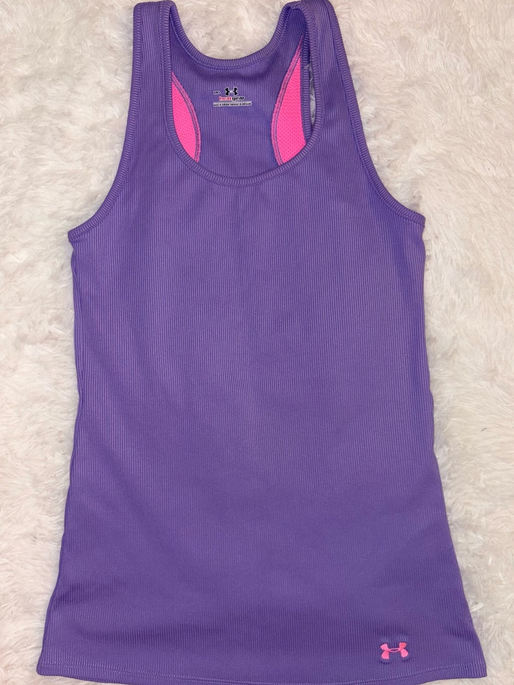 Under Armour HeatGear Purple & Pink  Ribbed Racerback Tank.  Great Condition